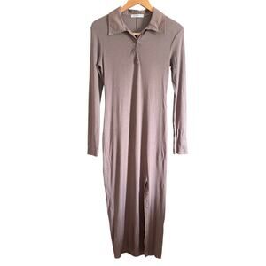 STATESIDE | Anthropologie Taupe Ribbed Midi Polo Shirt Dress | Small